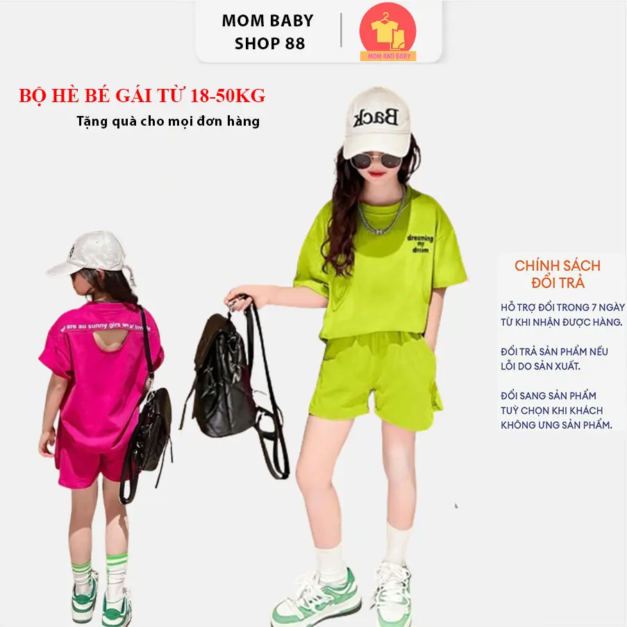 Hàng may đẹp, Bộ quần áo mùa hè bé gái "DREAM ME"  size từ 18-50kg. Thiết kế năng động, thoải mái, phong cách thể thao, quần áo trẻ em Cotton