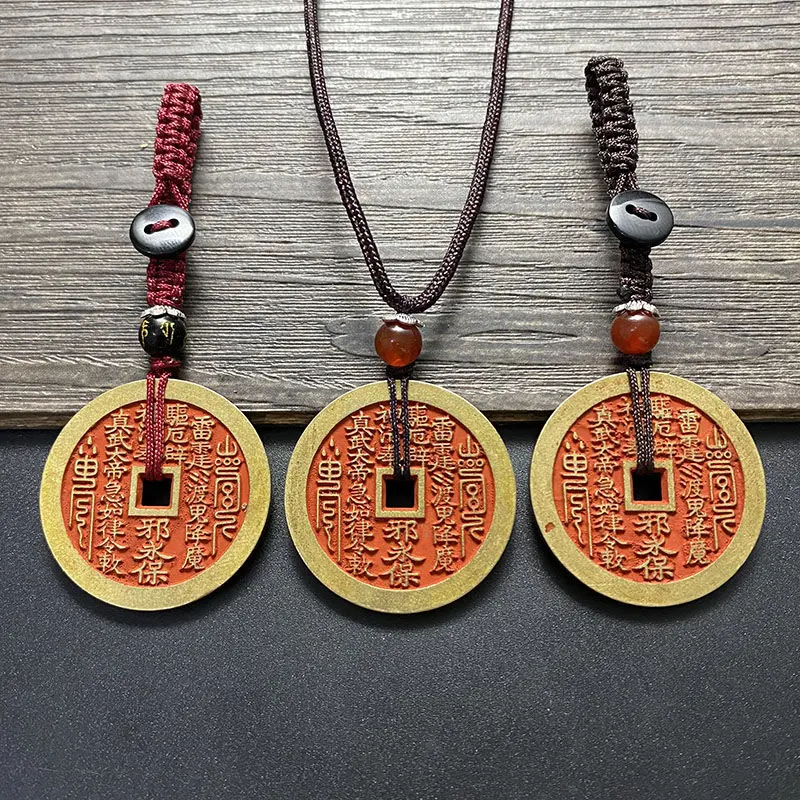 Cinnabar Pendant Pure Copper Amulet Hanging Ornament Folk Customs Talisman Coin Copper Coin Keychain