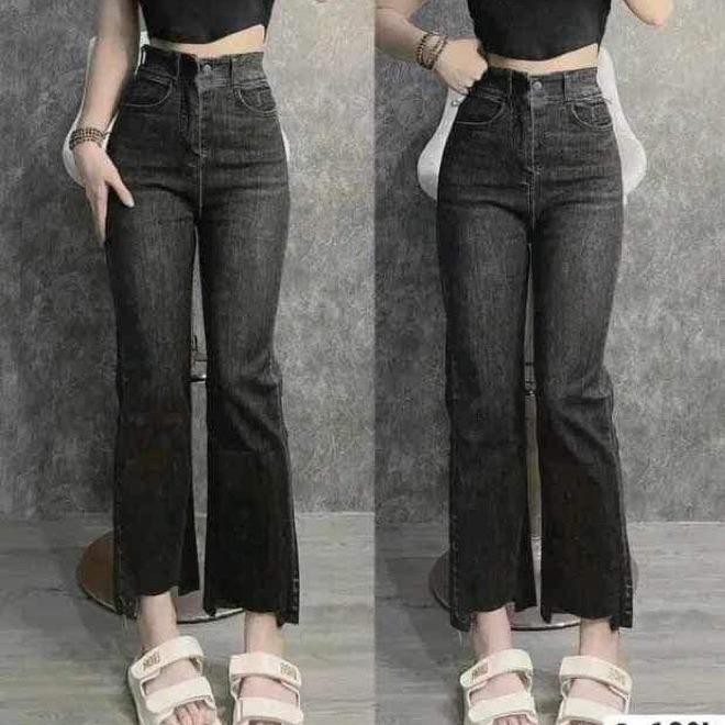  QUẦN JEANS ỐNG ĐỨNG GẤU KIỂU CẠP CAO CO DÃN. 