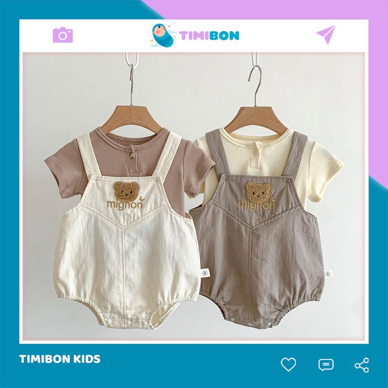 Set Áo Yếm Đũi Tăm Lạnh Hình Gấu Mignon Cho Bé Trai Gái Sơ Sinh BDCHIP29
