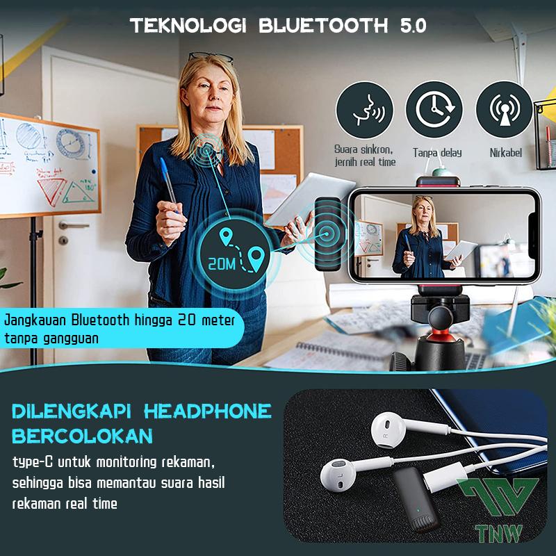 Product Introduction of TNW X8 Wireless Microphone Mikrofon Nirkabel Lavalier  Wireless Mic dan Charging Case Kompatibel untuk Ponsel Pad Komputer  Lapel Mic 19