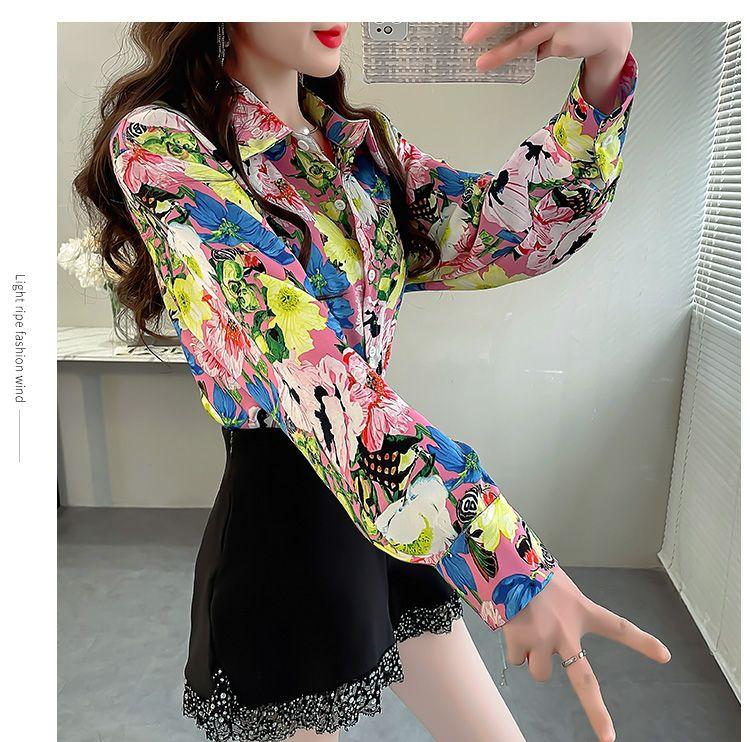 Product Introduction of Áo Sơ Mi Hoa Dài Tay Cho Nữ, Phong Cách Mùa Xuân, Sang Trọng Cao Cấp, Trẻ Trung Và Sành Điệu, Áo Voan Cổ bẻ Thanh Lịch 11