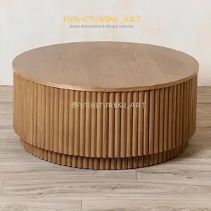 meja tamu bulat minimalis kayu jati , coffe table , meja tamu bulat salur moderen Furniture Mebel