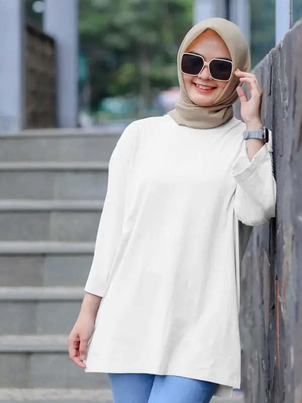 Atasan Kaos Oversize Basic Polos Ld 130cm Baju Kaos Wanita Panjang Top Hijab Jumbo 4