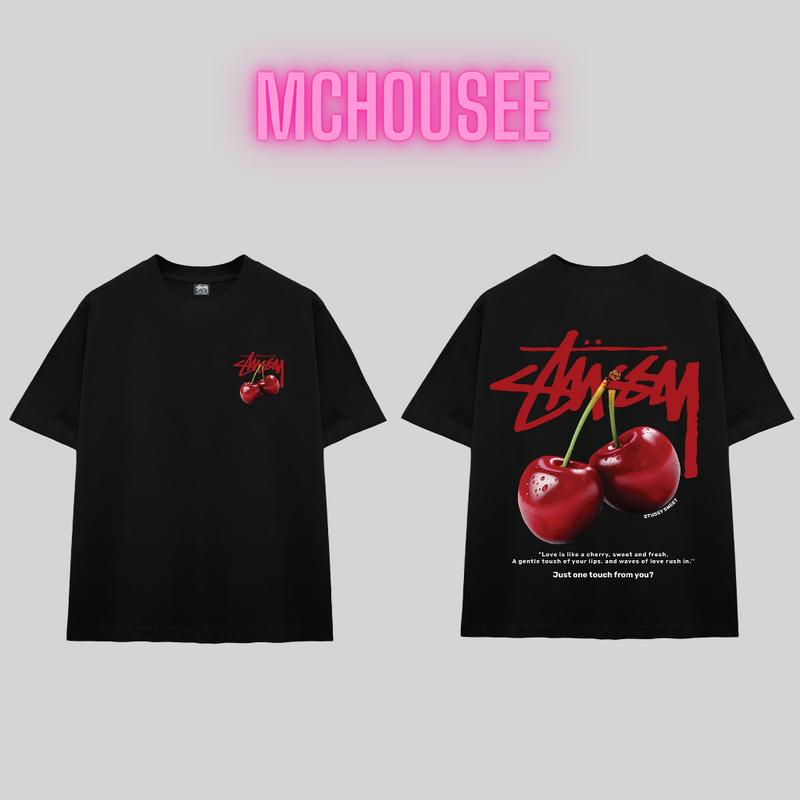 ÁO THUN STUSSY CHERRY SWEET FORM RỘNG NAM NỮ UNISEX VẢI COTTON CAO CẤP 250GSM DÀY DẶN - MC House