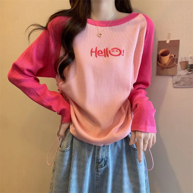 Plus Size American-Style Contrast Color Raglan Sleeve Top Women's Autumn and Winter Long Sleeve Design Drawstring Waist Shoulder Bottoming Shirt