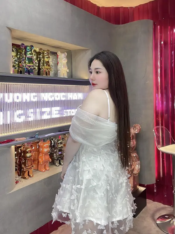 55-90KG ĐẦM THIẾT KẾ ĐI TIỆC CÔNG CHÚA Tapfa cổ yếm phối lưới BƯỚM SANG TRỌNG  BIGSIZE VƯƠNG NGỌC HÂN Nữ Top Pants Women 6