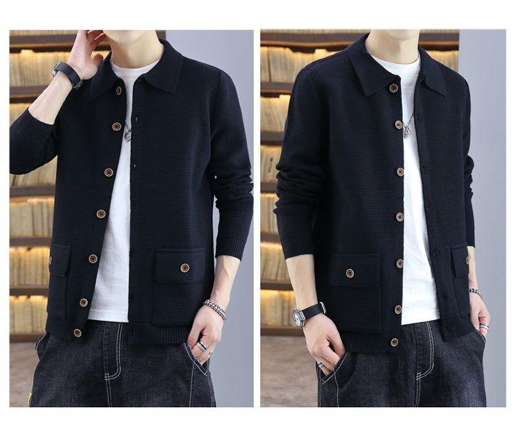 Product Introduction of Spring and Autumn Lapel Knitted Cardigan Men's Coat Trendy Casual Belt Button Solid Color Outerwear Sweater Men's Line Clothes Nam 28