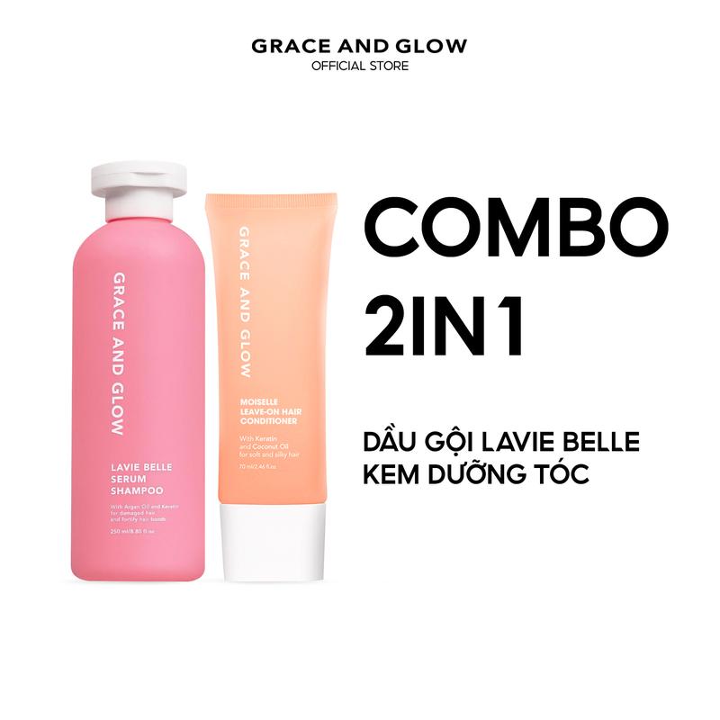 2 in 1 Combo Dầu gội tinh chất Lavie Belle và Kem dưỡng tóc Grace and Glow 250ml + 70ml Dưỡng Tóc