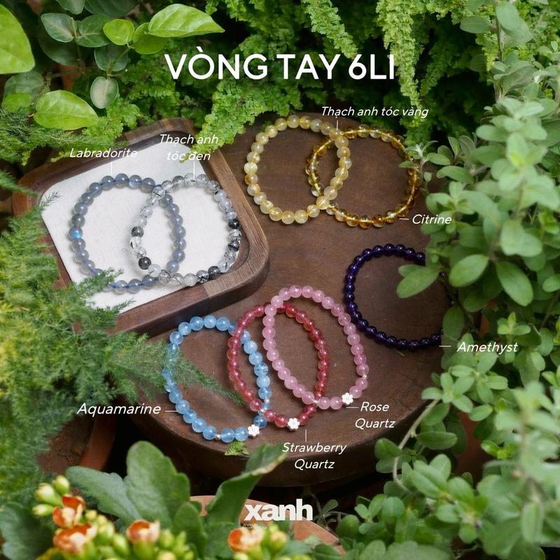  Vòng tay 6li đá thiên nhiên may mắn đơn giản basic hằng ngày - Xanh Jewelry Phụ Kiện Thun Điềm lành Vietnam Rose quartz Aquamarine Labradorite Amethyst Citrine Moonstone garnet 
