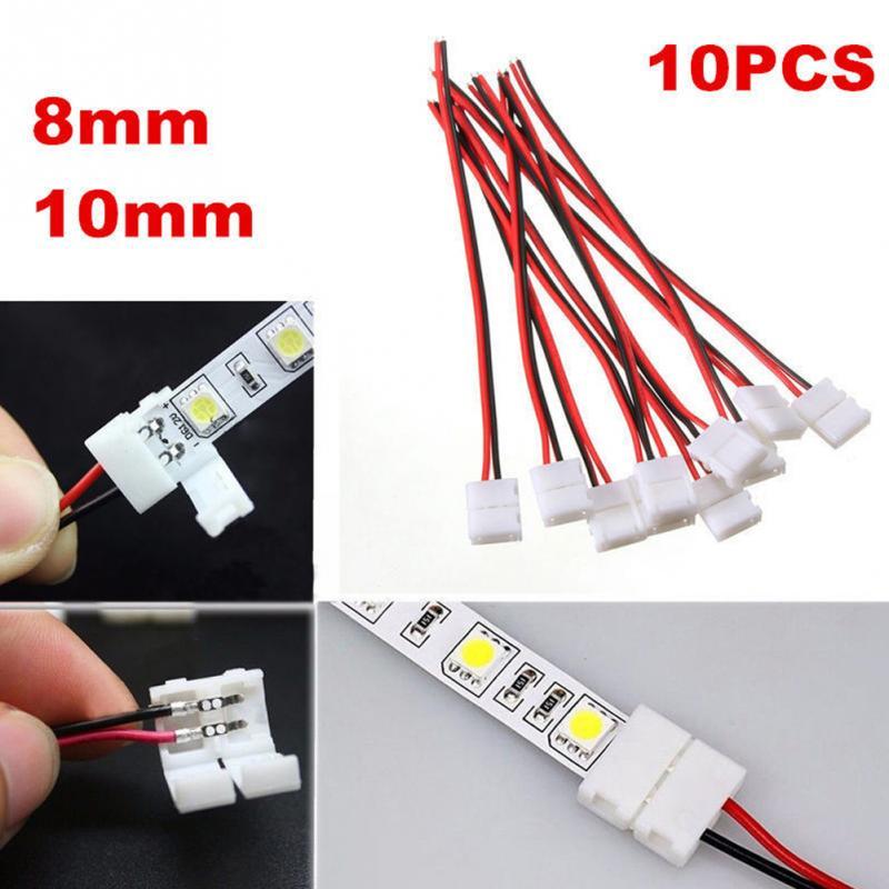 10/20pcs lot No Soldering 2 Pin Led Strip Connectors 8 MM 10 MM Power Wire Connector for 2835/5050 Led Strip Wire PCB Ribbon 6