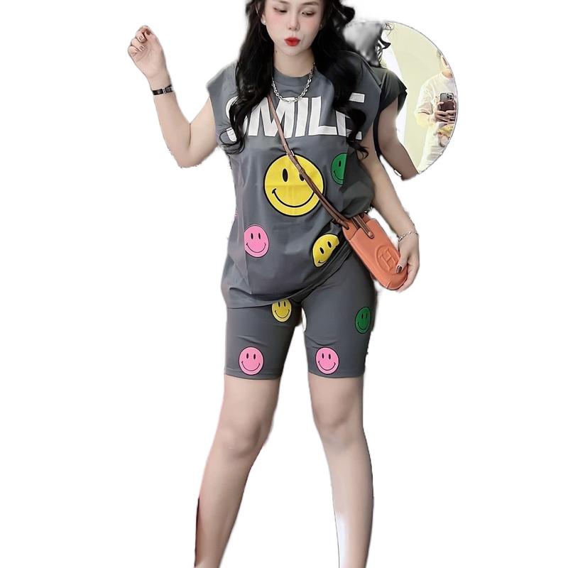 SÉT BỘ NGỐ ÁO THUN COTTON BA LỖ in hình (mc smile) phối quần ngố thun cotton in hình (mc) nữ mặc nhà đi chơi- Tuhaodobo Women Top 7