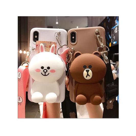 Ốp Điện Thoại TPU Mềm Có Dây Đeo Túi Ví Hình Gấu Hoạt Hình Dễ Thương Cho iPhone 6 6S 7 8 XR X XS 11 12 Mini 16 15 14 Plus 13 Pro MAX
