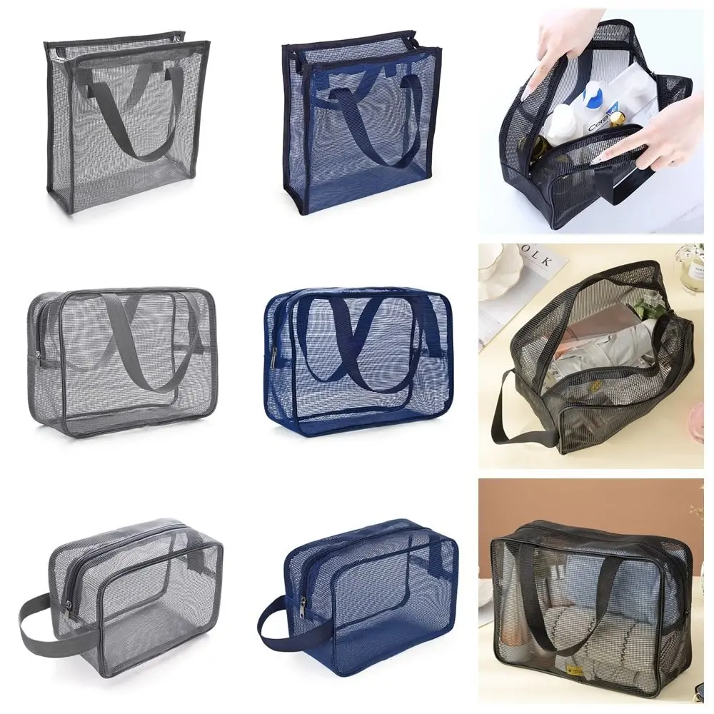 Bền Màu Xám Lưới Tắm Túi Nhanh Khô Lưới Handhold Túi Bảo Quản Có Thể Gập Lại Bãi Biển Trang Điểm Túi Xách Phòng Tắm Tắm Nhà Tổ Chức