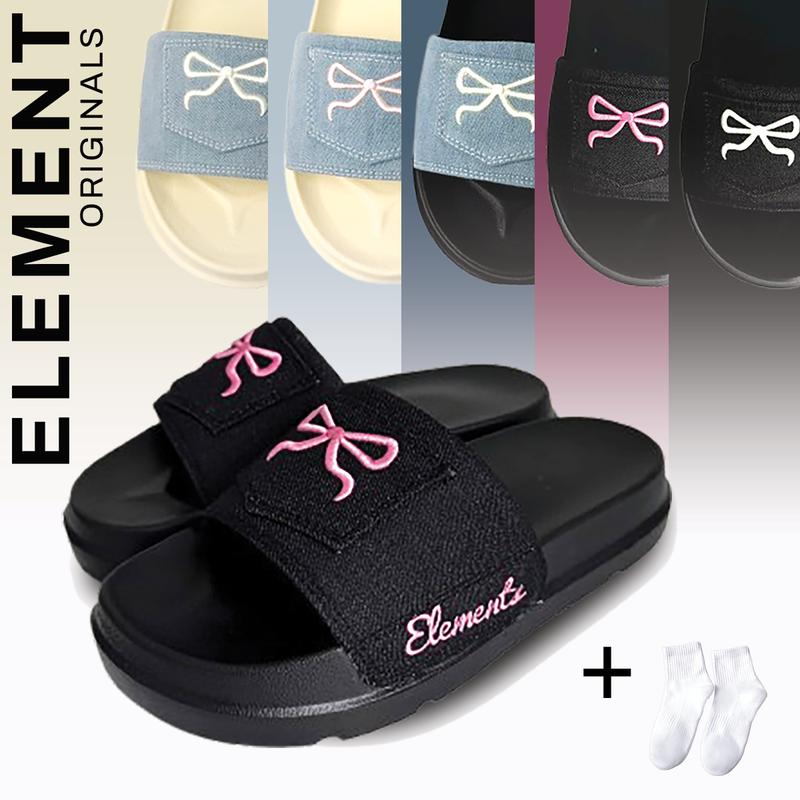 TẶNG VỚ E13 - Dép ELements Denim Bow họa tiết túi nơ chữ thêu - Slipper Dép Elements vải jean thêu nơ họa tiết túi - Elements