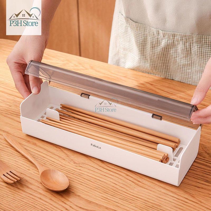 Hộp đựng muỗng đũa bằng nhựa Fasola có nắp đậy và vĩ chống thấm ngược SH-177