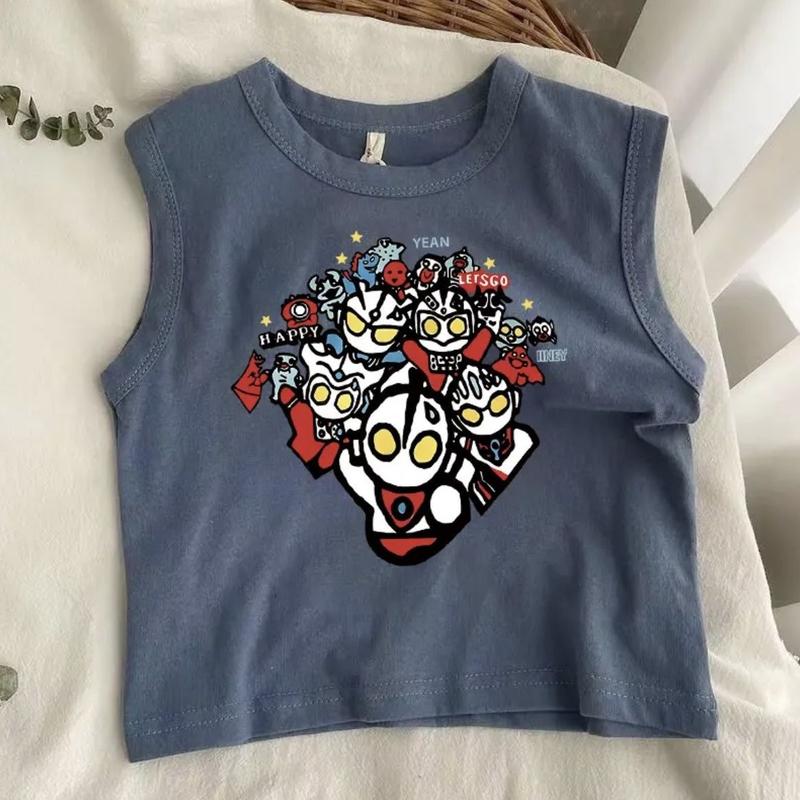 Áo Ba Lỗ Hoạt Hình Mùa Hè, Chất Liệu Bông, Dành Cho Bé Gái Và Bé Trai, Hàng Mới Về, Mỏng Và Thoáng Khí, Áo Thun Không Tay Cho Trẻ Em Và Trẻ Sơ Sinh, Áo Ultraman 4