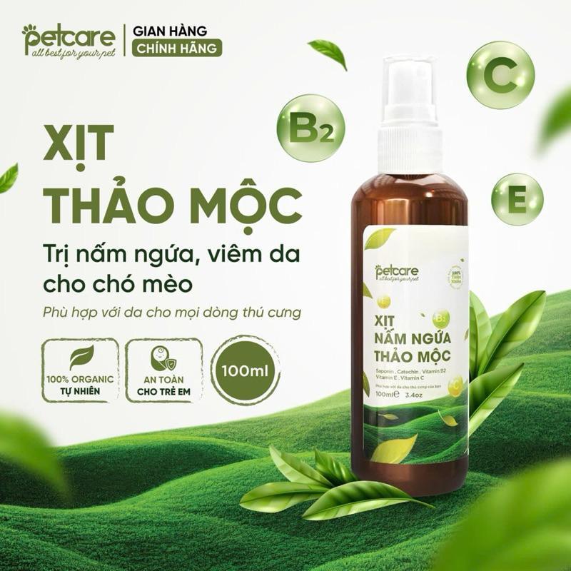 Xịt Thảo Dược PETCARE trị nấm, viêm da, ve rận cho Chó Mèo, an toàn lành tính