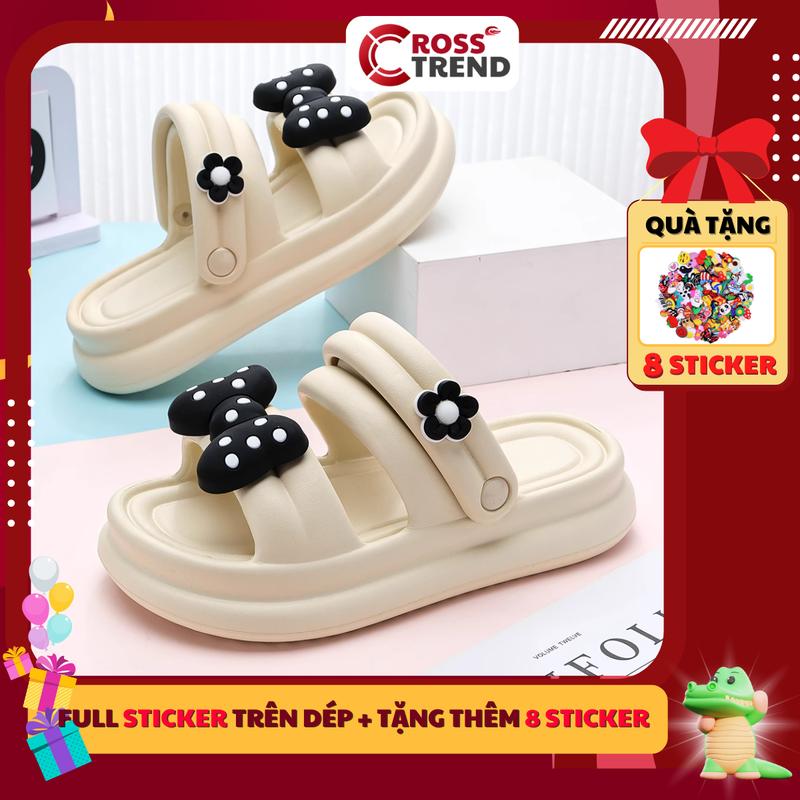 Dép sandal kiểu mới nhất 2025, Dép sandal nữ bánh mì sang chảnh NƠ HOA hồng mang đi học đế cao 4cm mềm êm chân Shoes CROSS TREND