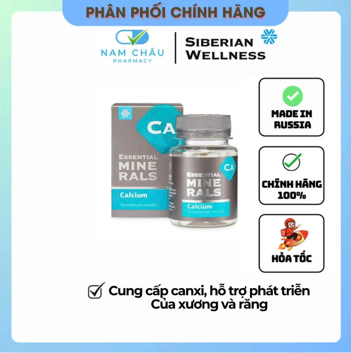Thực Phẩm SIBERIAN WELLNESS Minerals Calcium, bổ sung canxi, Hỗ trợ phát triển của xương và răng - Hộp 60 viên