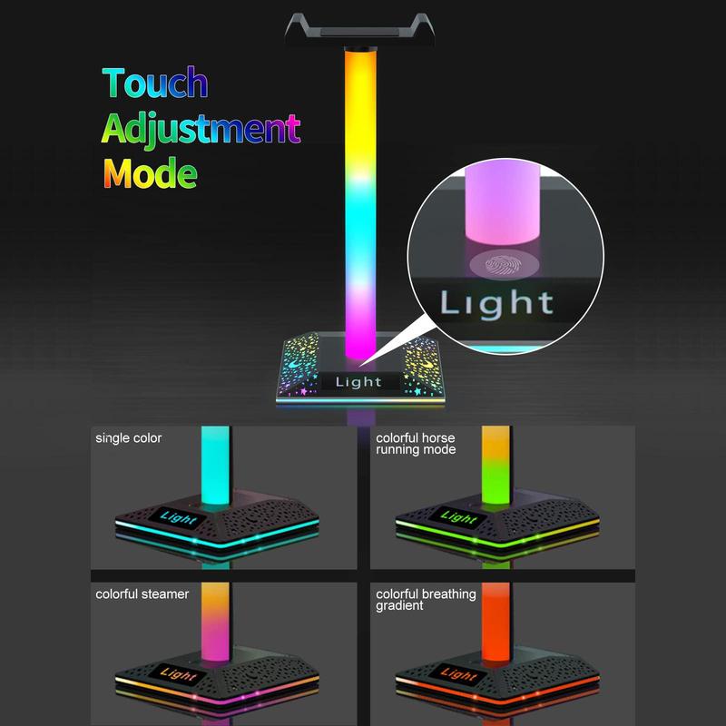 LED Atmosphere RGB Table Lamp with Headphone Stand, 10 Lighting Modes Type-c Port, Desk Decoration Lamp ( Not Included Headphone), Decorative, Modern 4