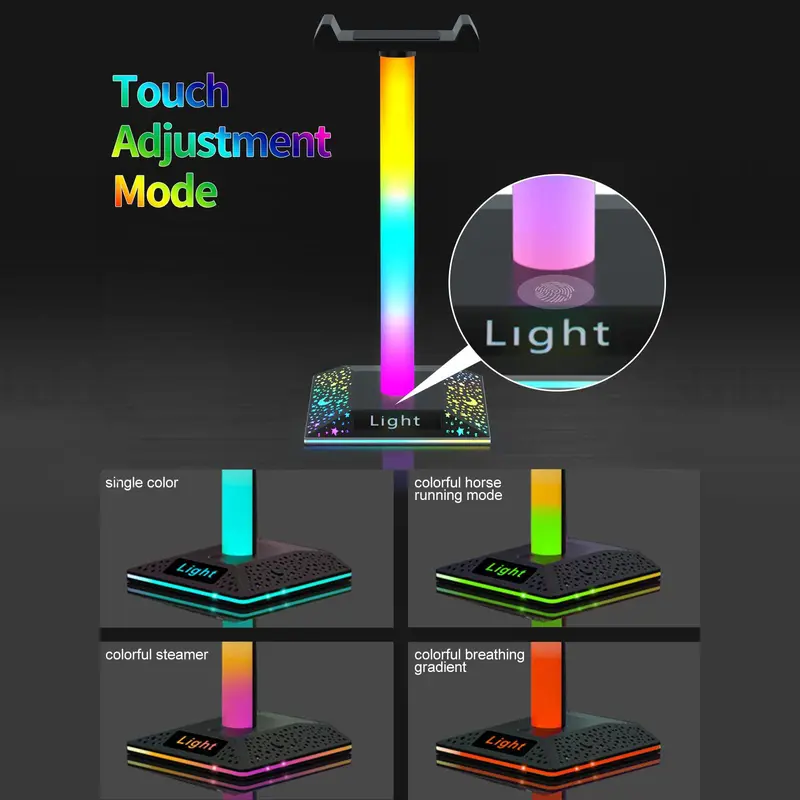 LED Atmosphere RGB Table Lamp with Headphone Stand, 10 Lighting Modes Type-c Port, Desk Decoration Lamp ( Not Included Headphone), Decorative, Modern 4