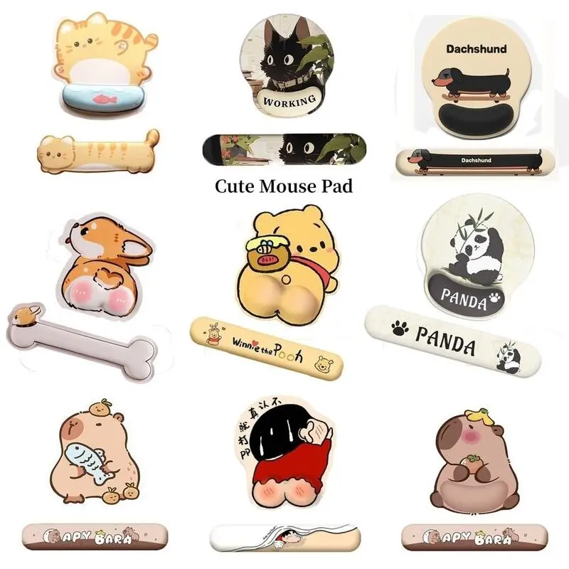 Ergonomic Cute Mouse Pad with Wrist Support Memory Foam Cartoon Aesthetic Mat Non-slip Gaming Kids Gift Computer Office