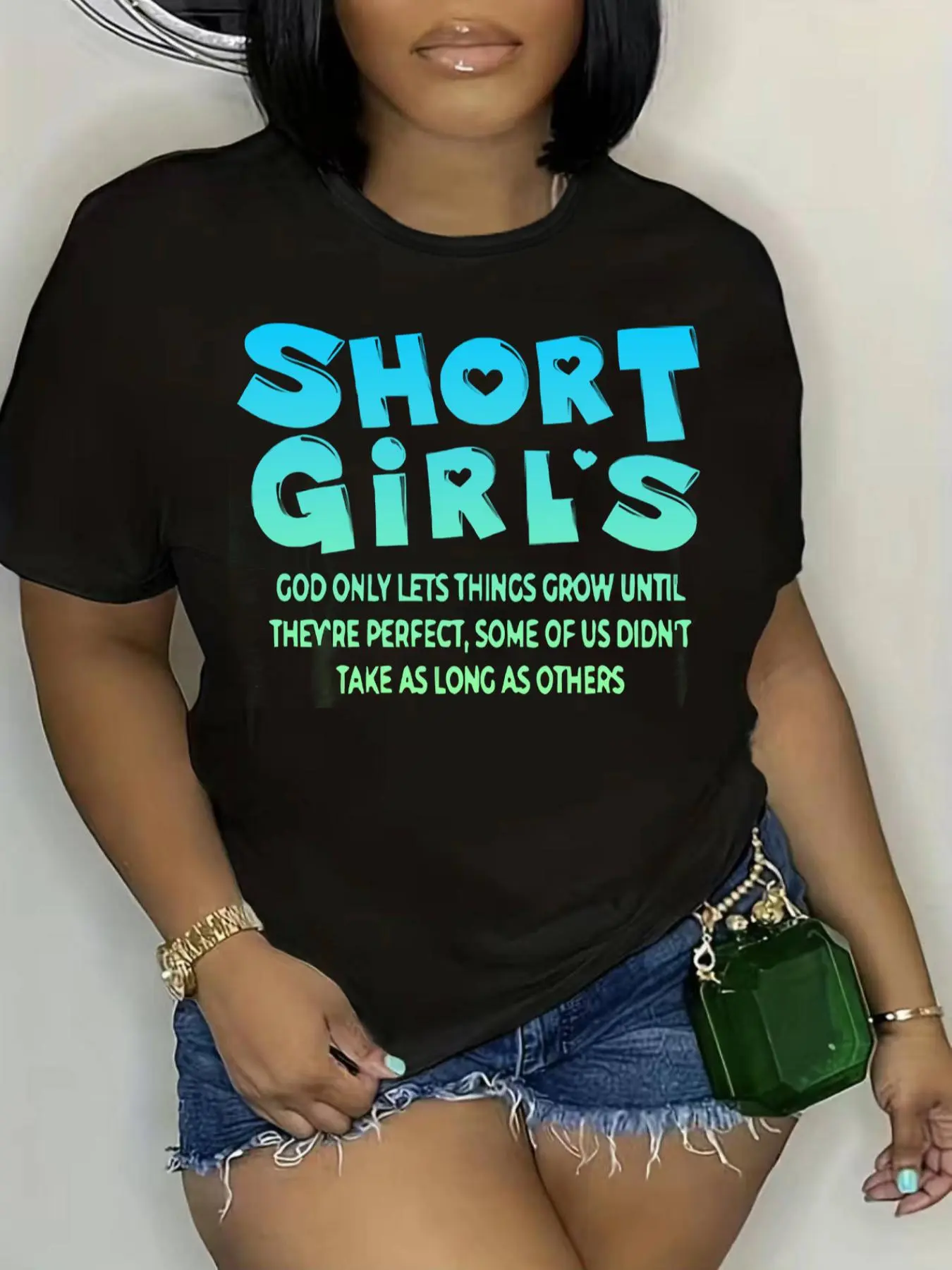 【Plus Size】 Letter Print Round Neck Tee, Fashion Casual Crew Neck Short Sleeve T-shirt for Daily Outdoor Wear, Women Plus Clothing for Summer