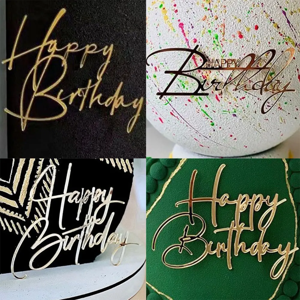 Topper Kek, Reka Bentuk Bahagia Sisi, Bahan Akrilik Emas, untuk Pesta ...