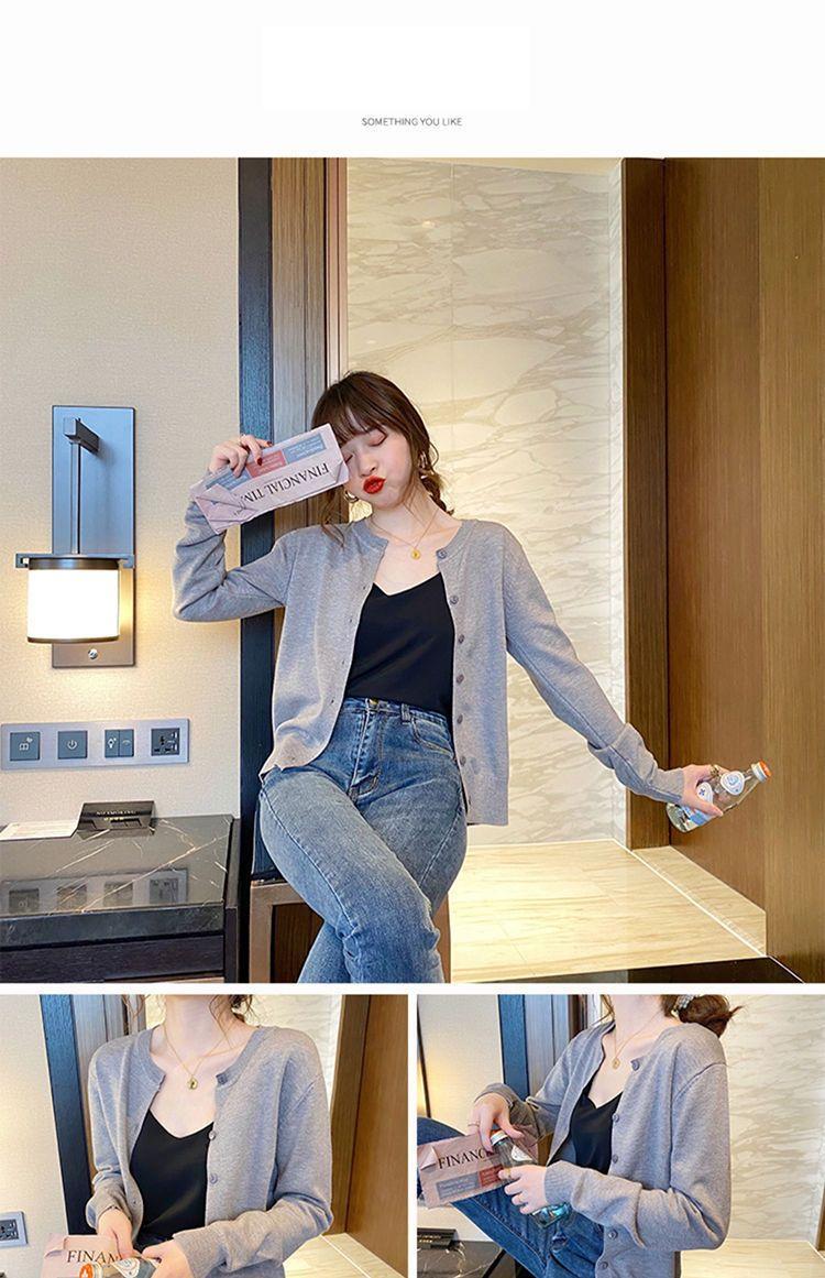 Product Introduction of Áo Cardigan Dệt Kim, Áo Khoác Phù Hợp Bên Ngoài Mỏng Mùa Thu, Dành Cho Nữ, Hàng Mới Về 2023, Áo Len, Ngắn Và Rộng, Màu Đen, Cổ Tròn, Áo Dài Tay 18
