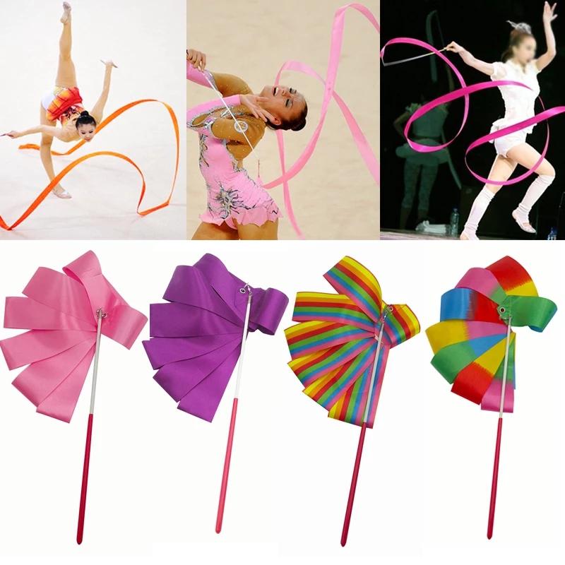 Product Introduction of 2M/4M Colorful Gym Ribbons Dance Ribbon Rhythmic Art Gymnastic Ballet Streamer Twirling Rod Stick For Gym Training Professional 3