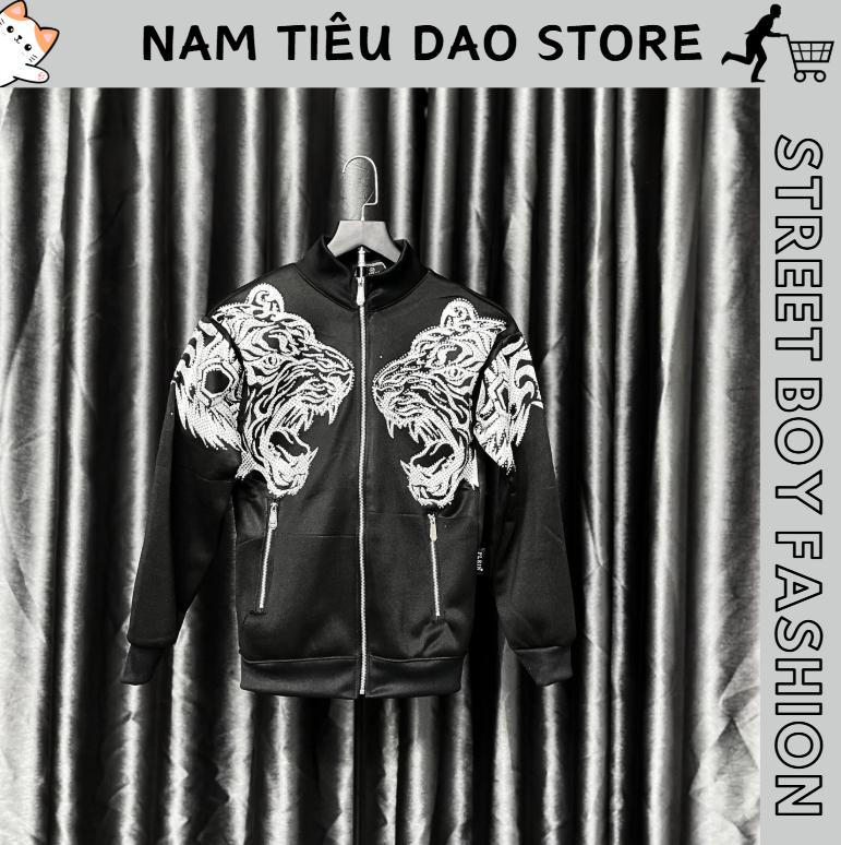 Áo Khoác Nỉ Cao Cấp Đính Đá Hổ To 3 Khóa Khắc Chữ Chuẩn Logo Sau Cổ