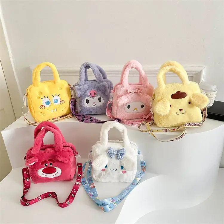 New Plush Bag Handbag Cartoon Cute Strawberry Bear Kuromi My Melody SpongeBob Crossbody Bag