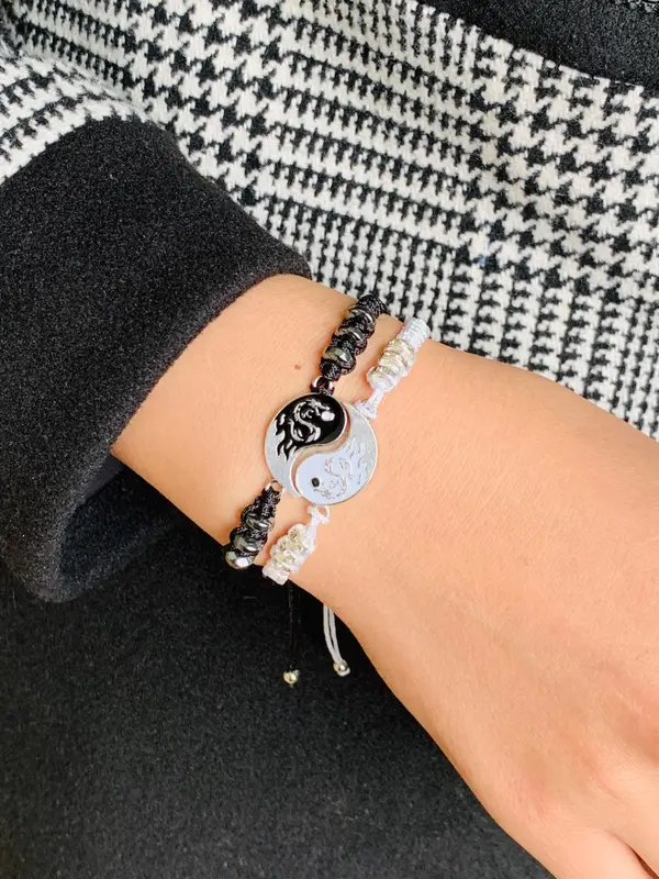 Yinyang Charm Braided Bracelet, Beaded Decor Pull Adjustable Bracelet, Unisex Jewelry for Party, Daily Clothing Decor, Trendy & Exquisite Jewelry for Birthday Gift, Gifts for Wife 2