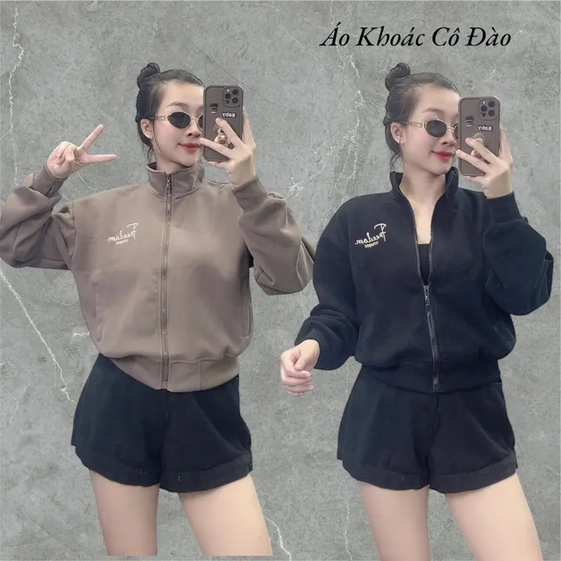 [ DEAL MỞ BÁN ] Áo khoác cổ trụ, Áo khoác nữ, Túi khoá kéo, Vải nỉ hàn ép, Dày dặn, Thông Thoáng, Form Lửng - Women Jacket Top