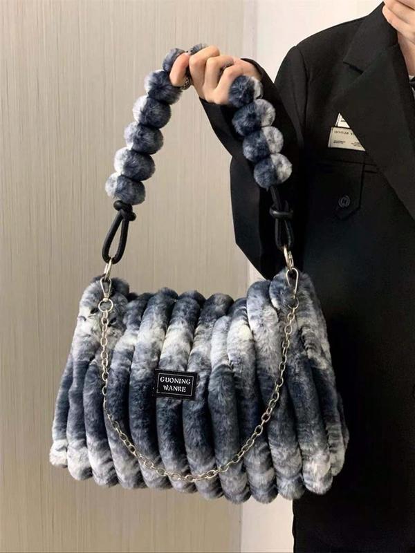 Women's Tie Dye Fluffy Purse Shoulder Bag with Chain Strap, Trendy Large Capacity Square Bag for Women for Fall & Winter, Female Underarm Bag for Party, Club 0