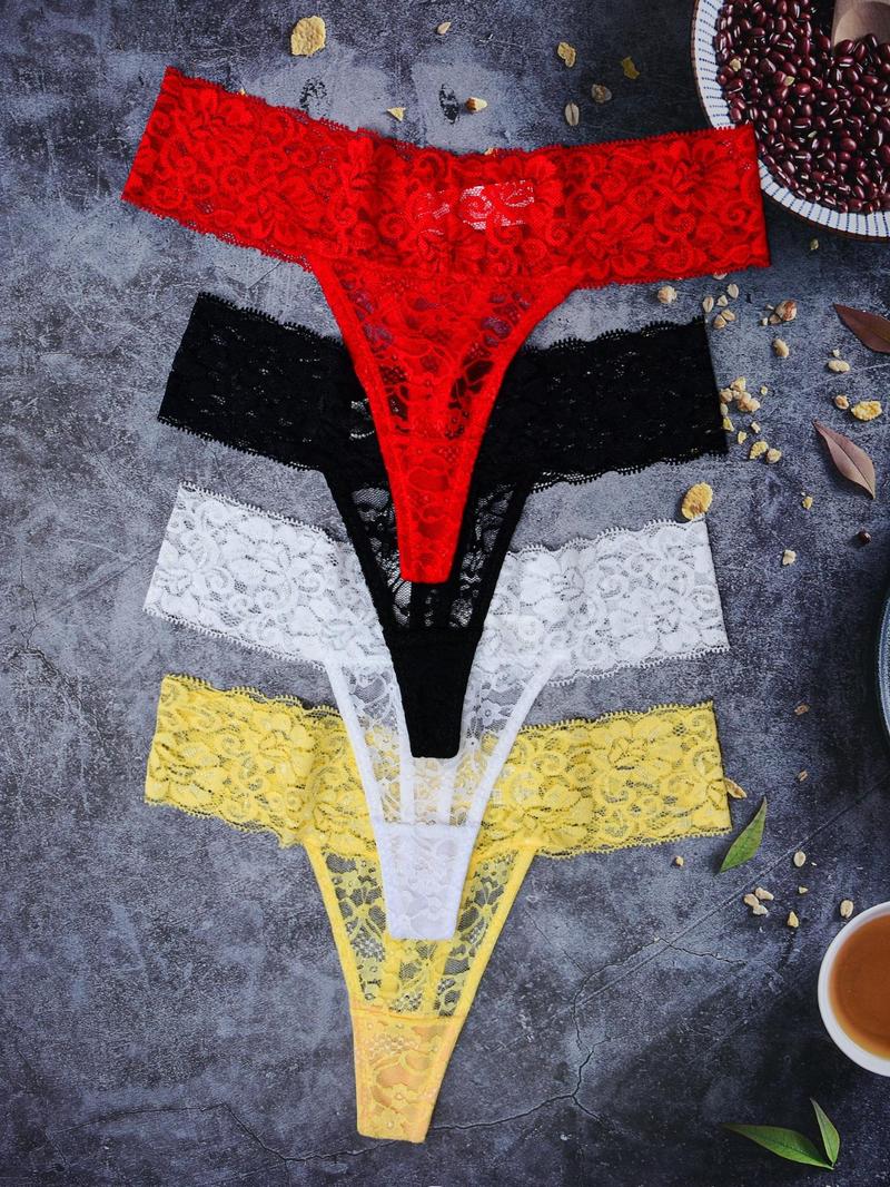 Product Introduction of Women's Solid Color Contrast Lace Thong, Regular Fit Soft Comfy Breathable Panty for Daily Wear, Women's Underwear for All Seasons 1