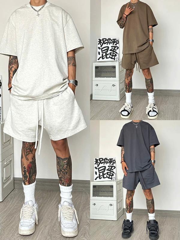Bộ quần áo short ngắn tay sương mù phù hợp với nam giới mùa hè dáng rộng giản dị, áo thun thể thao cotton nguyên chất dành cho cặp đôi bodo nam nu 0