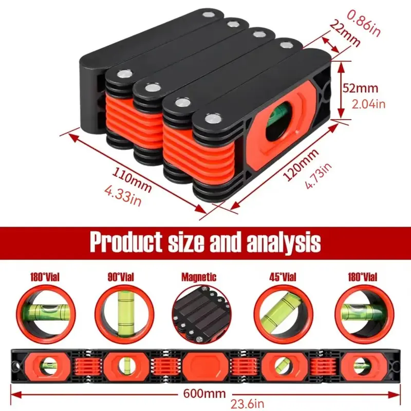 Foldable Level Ruler, 1 Count Professional Hand Measuring Tool, Corner Measuring Woodworking Tool, Precise Leveling Tool, Angle Measuring Ruler 1