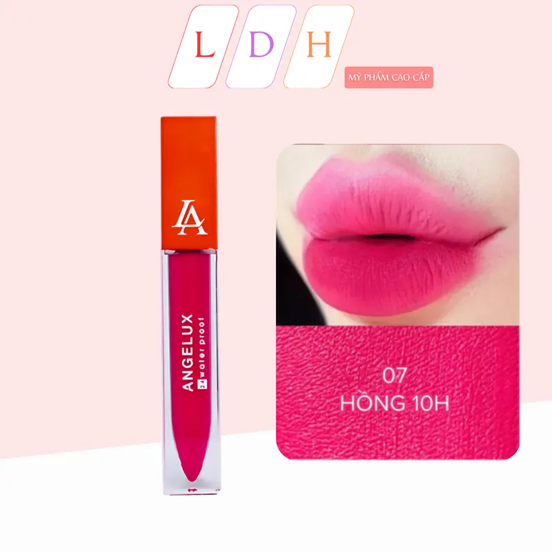 son kem siêu lì Angelux -Chống thấm , chống trôi suốt 24H- (07- hồng 10H ) Cosmetic son Môi Trang Điểm Mỹ Phẩm Nữ Women son sieu li son  khô 0