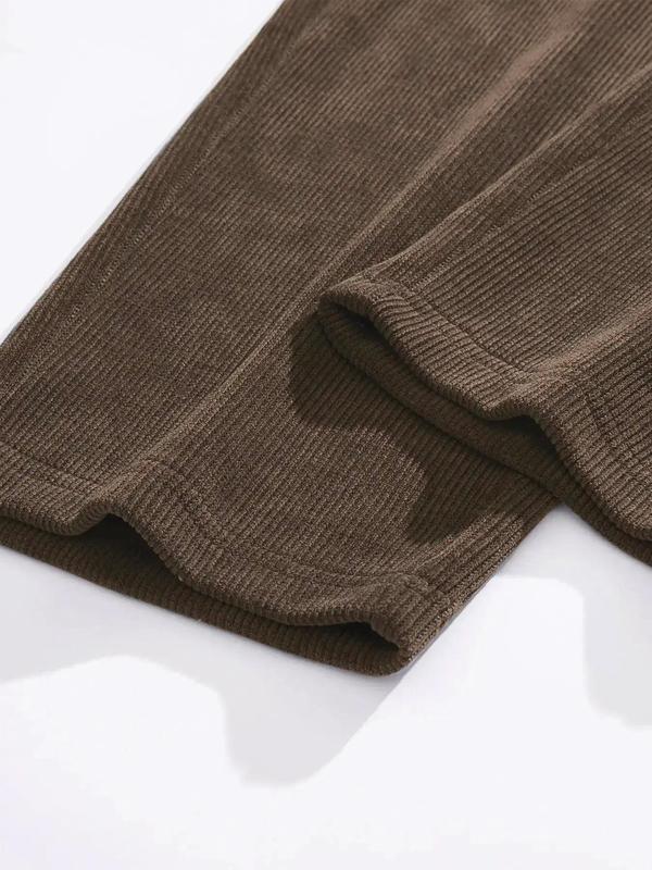 Men's Letter Label Patched Pocket Corduroy Pants, Casual Comfy Straight Leg Trousers for Fall & Winter, Men's Bottoms for Daily Wear 2