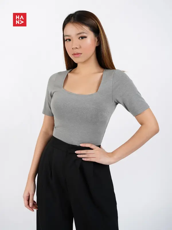 Hana Fashion - Martina Basic Kaos T-Shirt Baju Polos Square Neck Gaya Korea Kaos Wanita Bahan Jersey Stretch Premium - TS177 Oversize Kerah 5