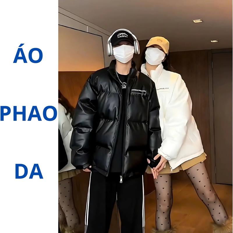  Áo Khoác Phao Vải Da Trần Bông 4 Lớp Cổ Cao Chống Nước Chống Bụi phao da 