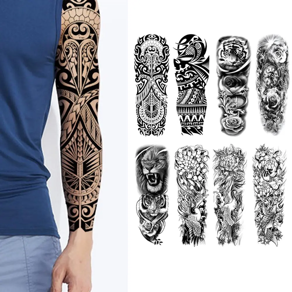 Crown Lion Waterproof Full Arm Tattoo Sticker Temporary Tattoo for Trendy Styling Z3S6