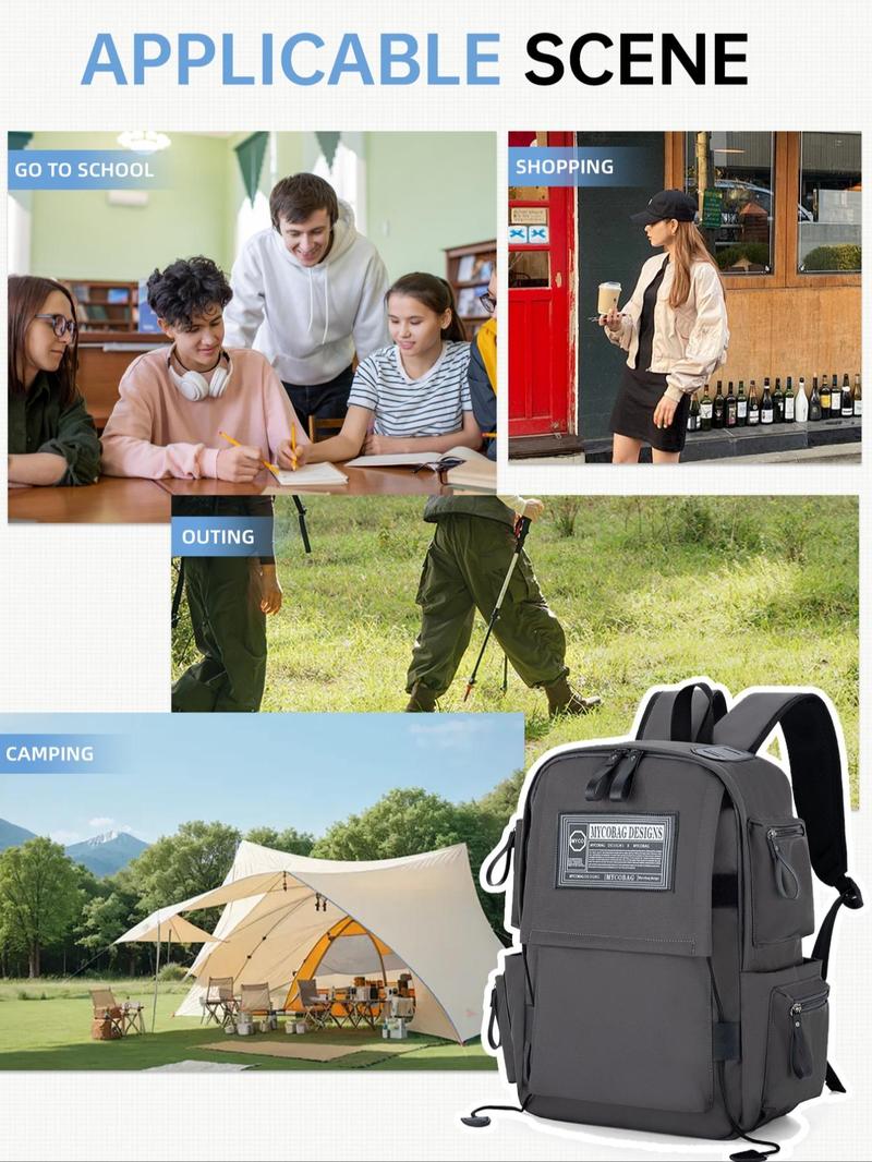 Product Introduction of 2025 New Style Casual Plain Zipper Backpack, Patched Design Outdoor Backpack, Durable Equipment Bag, Casual Sports Backpack for Women & Men 8