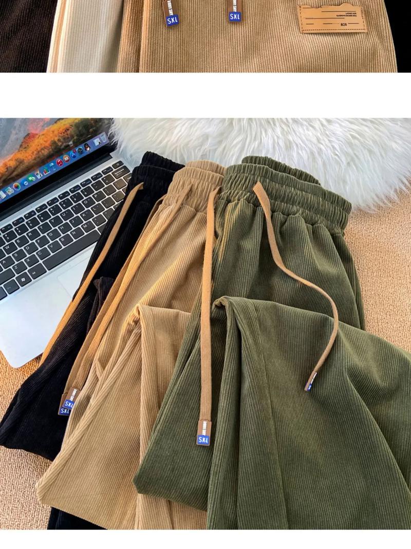 Product Introduction of Korean Version Of Corduroy Wide Leg Pants For Women High Waisted Casual Floor Mop Pants Straight Leg Sports Pants Vintage Casual Jogger Sporty Soft Full-Length Straight Trousers 12
