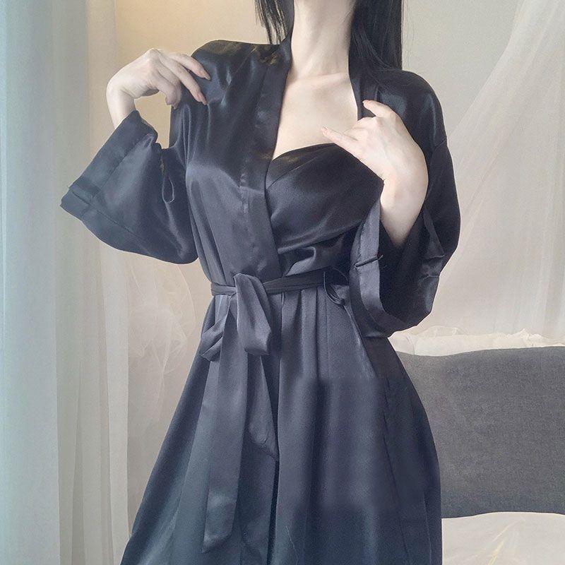 Product Introduction of Bathrobe Women's Summer Thin Ice Silk Robe New Style White Silk Fashion Pajamas Japanese Kimono Spring and Autumn Womenswear Gowns 9