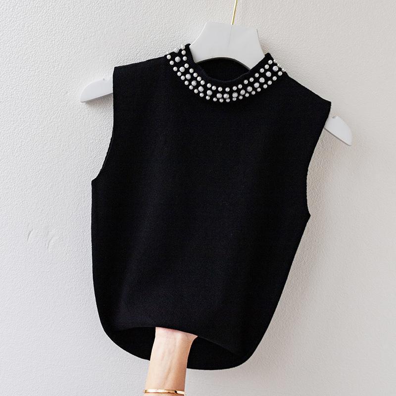 Áo Ba Lỗ Dệt Kim, Dành Cho Nữ, Đính Đá, Không Tay, Áo Thun Dệt Kim, Áo Vest 4