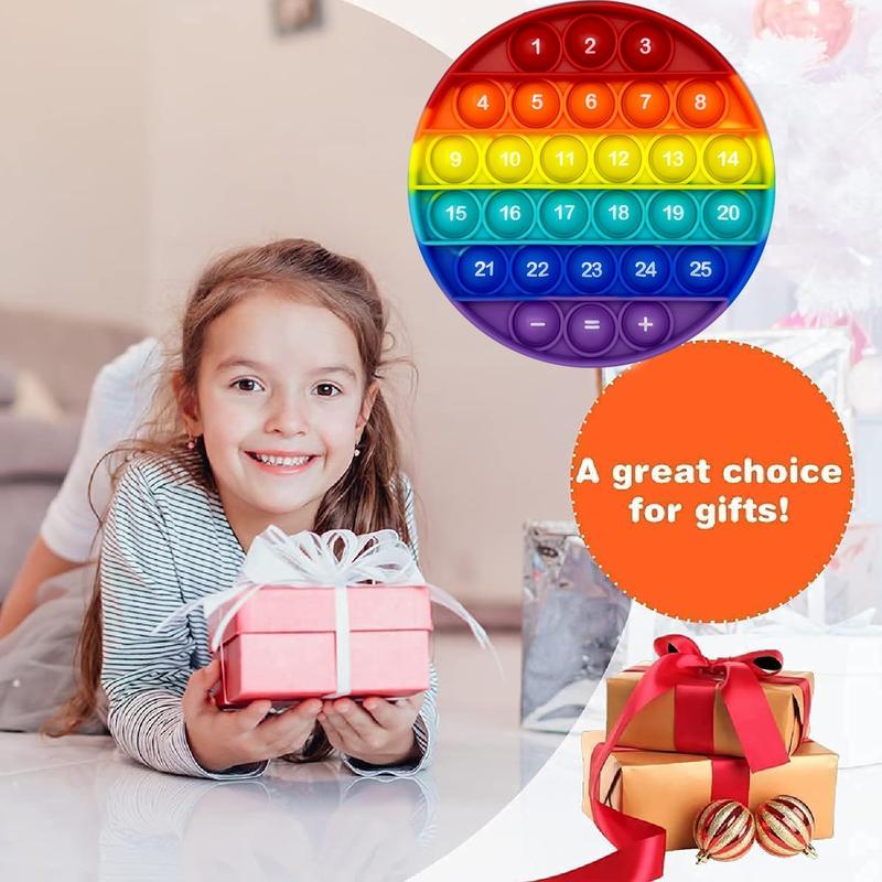 Product Introduction of Rainbow Circle Shaped Pop Bubble Fidget Toy with Letters and Numbers, Xmas Gift Sensory Toy with Alphabets Kids Birthday Party Classroom Prize Stress Reliever 4