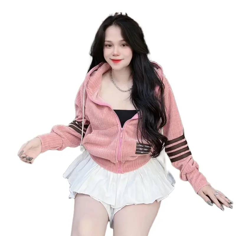 Áo khoác Nữ Phối Tay Sọc Có Mũ Chất Nhung Gân Bigsize 45-85kg 5